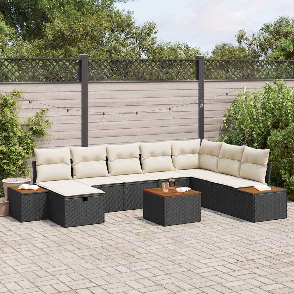 Gartensofa-set mit Kissen 9 pcs Schwarz Poly-Rattan