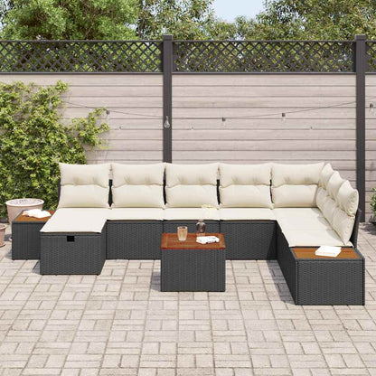 Gartensofa-set mit Kissen 9 pcs Schwarz Poly-Rattan