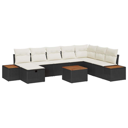 Gartensofa-set mit Kissen 9 pcs Schwarz Poly-Rattan
