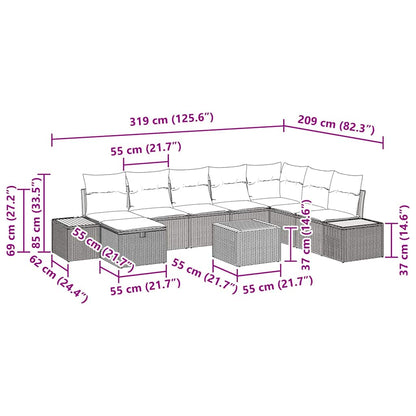 Gartensofa-set mit Kissen 9 pcs Schwarz Poly-Rattan