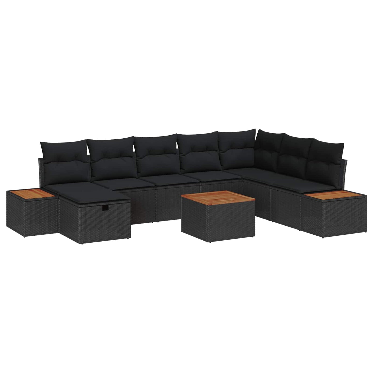 Gartensofa-set mit Kissen 9 pcs Schwarz Poly-Rattan