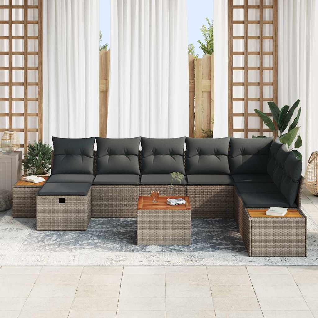 Gartensofa-set mit Kissen 9 pcs Grau Poly-Rattan