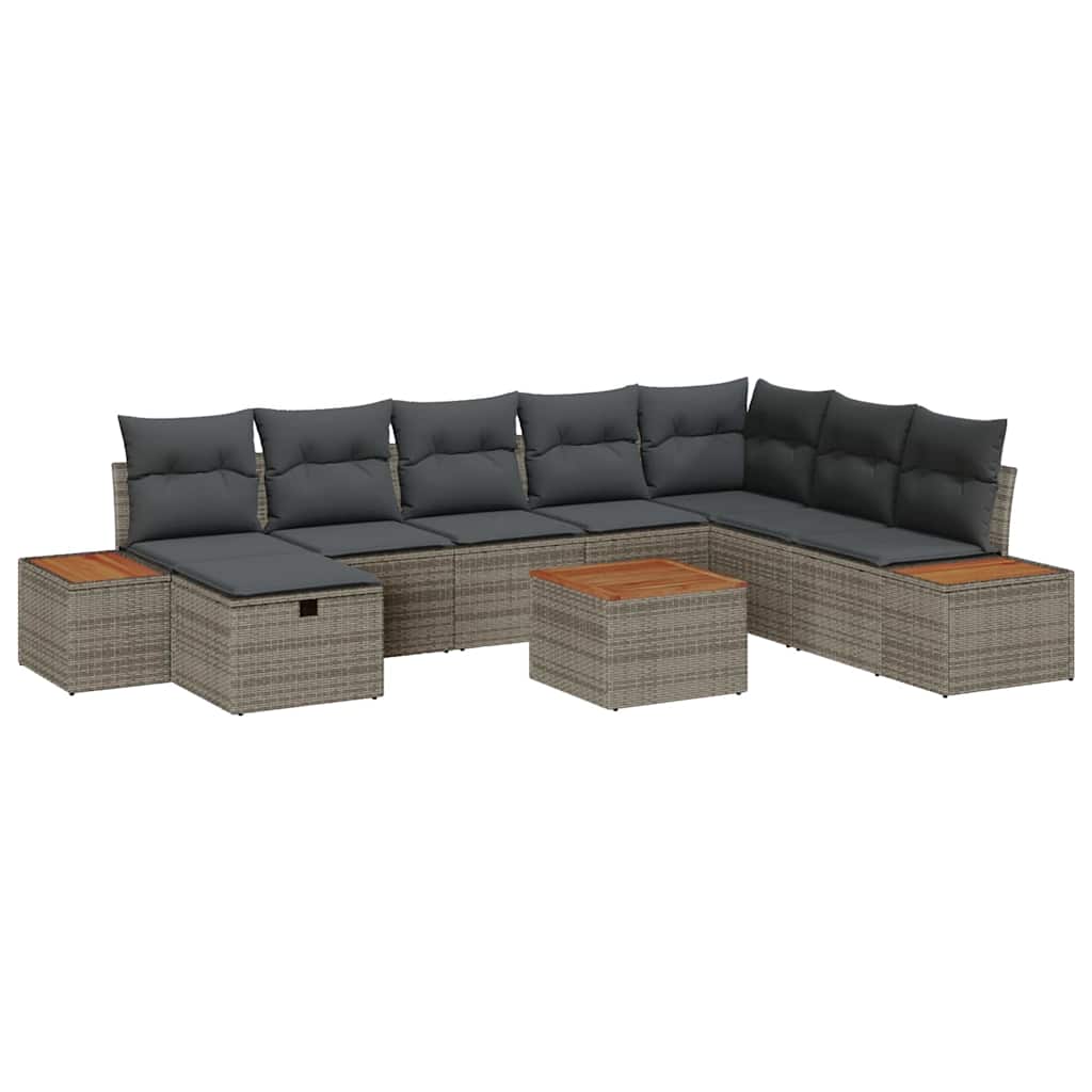 Gartensofa-set mit Kissen 9 pcs Grau Poly-Rattan