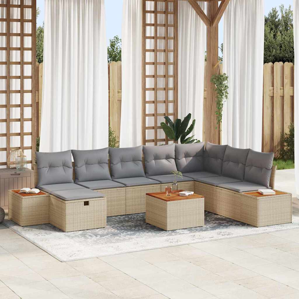 Gartensofa-set mit Kissen 9 pcs Beige Poly-Rattan