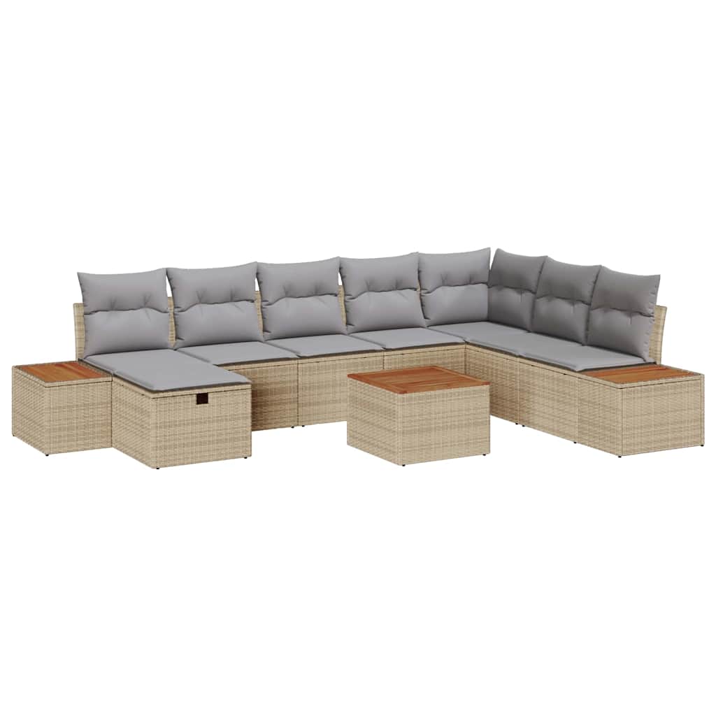 Gartensofa-set mit Kissen 9 pcs Beige Poly-Rattan
