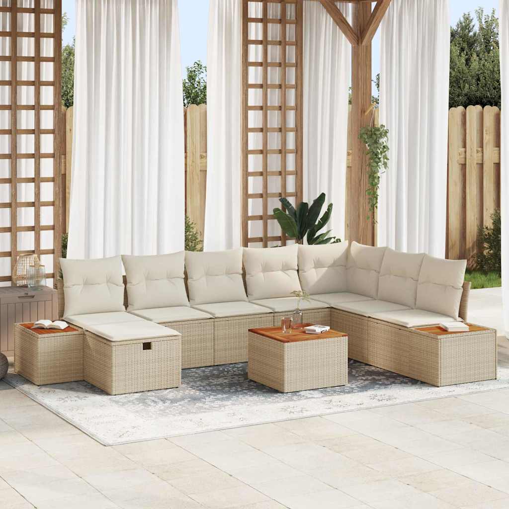 Gartensofa-set mit Kissen 9 pcs Beige Poly-Rattan