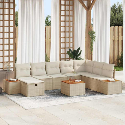 Gartensofa-set mit Kissen 9 pcs Beige Poly-Rattan