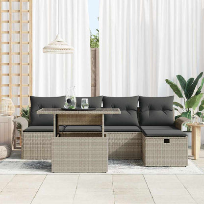 Gartensofa-set mit Kissen 6 pcs Hellgrau Poly-Rattan