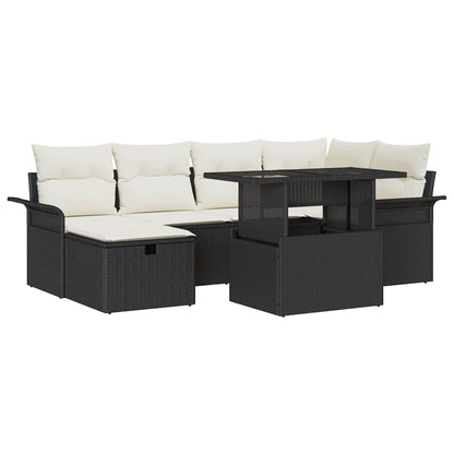 Gartensofa-set mit Kissen 7 pcs Schwarz Poly-Rattan