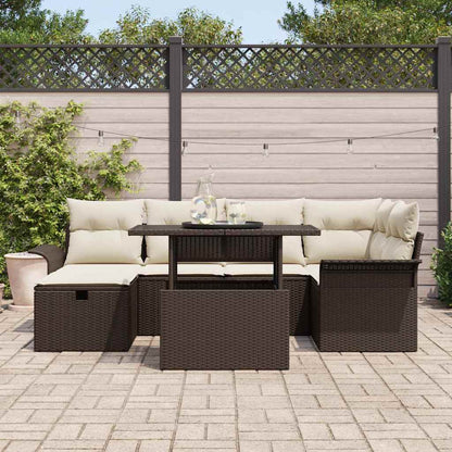 Gartensofa-set mit Kissen mit Speicher 7 pcs Braun Poly-Rattan