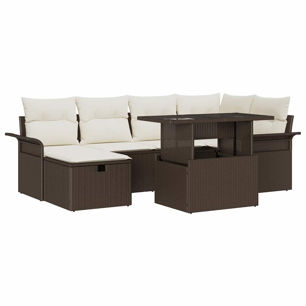 Gartensofa-set mit Kissen mit Speicher 7 pcs Braun Poly-Rattan