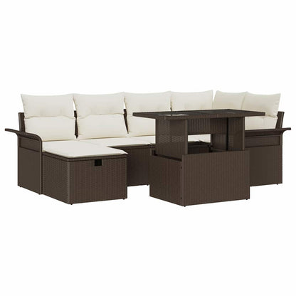 Gartensofa-set mit Kissen mit Speicher 7 pcs Braun Poly-Rattan
