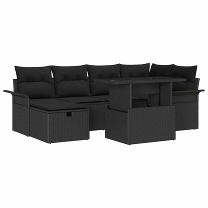 Gartensofa-set mit Kissen 7 pcs Schwarz Poly-Rattan