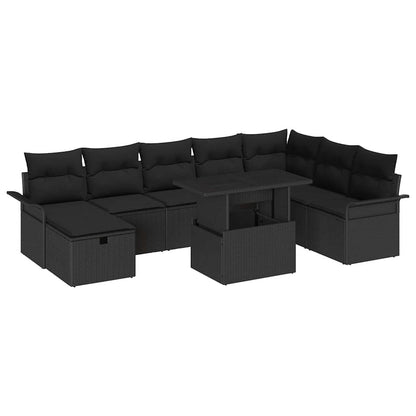 Garten-Sofa-Set mit Kissen 9 pcs Schwarz Poly Rattan
