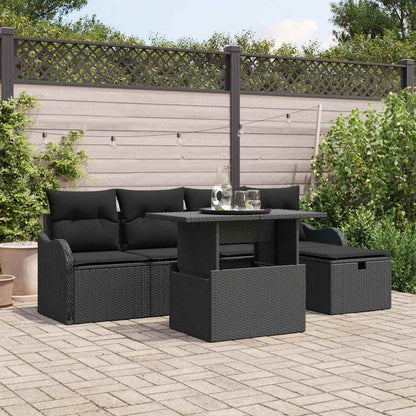 Garten-Sofa-Set mit Kissen 6 pcs Schwarz Poly Rattan