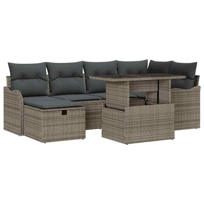 Garten-Sofa-Set mit Kissen mit Speicher 7 pcs Grau Poly Rattan