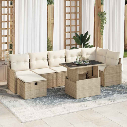 Garten-Sofa-Set mit Kissen mit Speicher 8 pcs Beige Poly Rattan