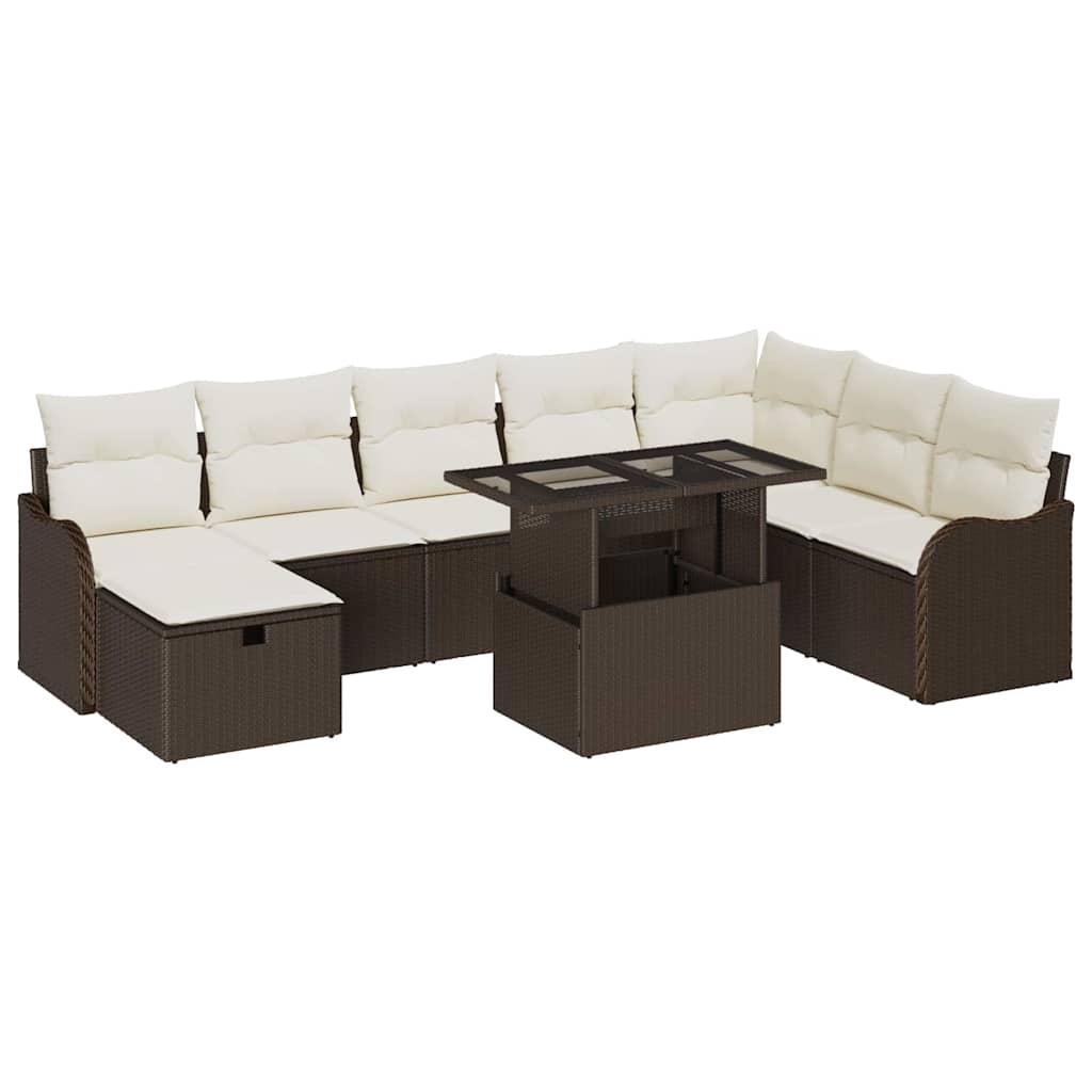 vidaXL Salon de jardin avec coussins et rangements 9 pcs Résine tressée Marron