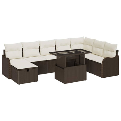 vidaXL Salon de jardin avec coussins et rangements 9 pcs Résine tressée Marron