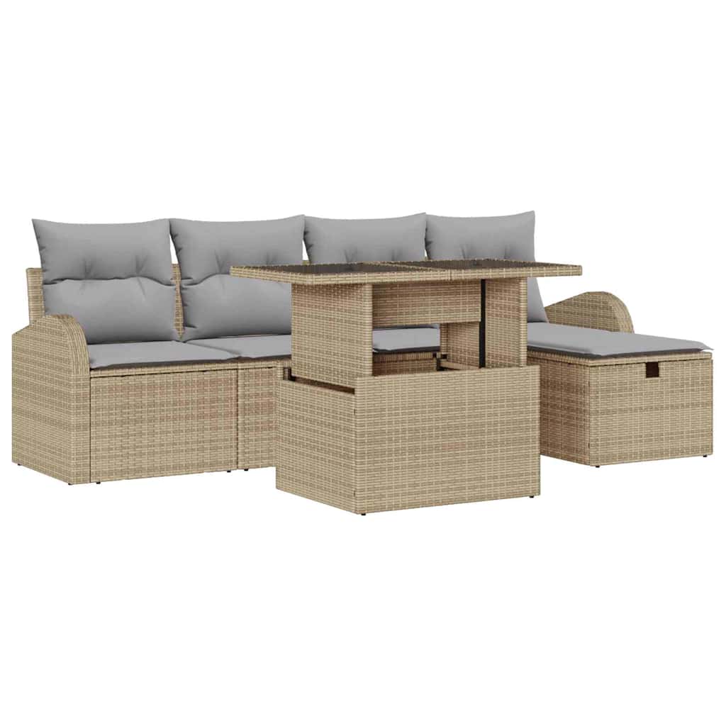 Garten-Sofa-Set mit Kissen mit Speicher 6 pcs Beige Poly Rattan