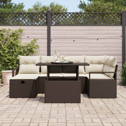 Garten-Sofa-Set mit Kissen mit Speicher 7 pcs Braun Poly Rattan