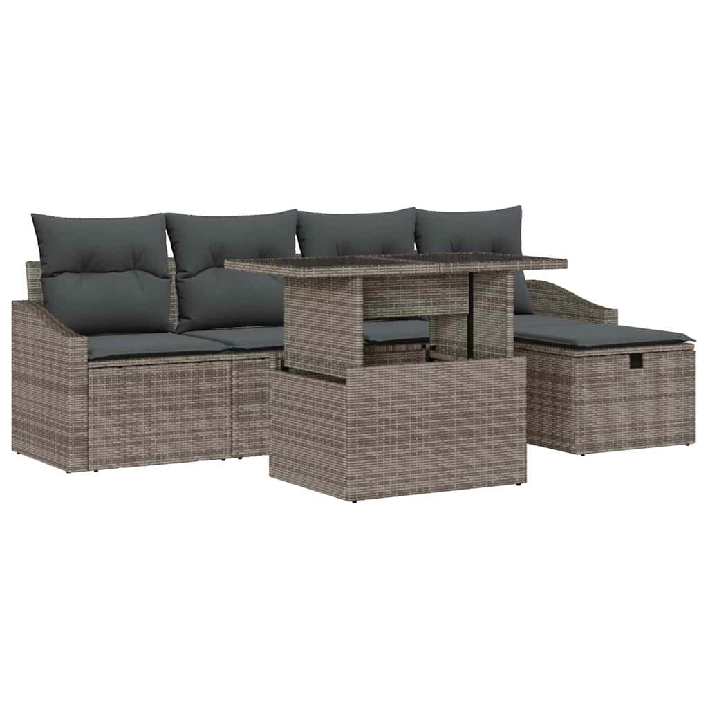 Garten-Sofa-Set mit Kissen mit Speicher 6 pcs Grau Poly Rattan