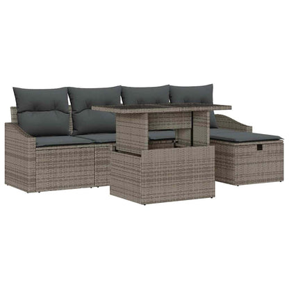 Garten-Sofa-Set mit Kissen mit Speicher 6 pcs Grau Poly Rattan