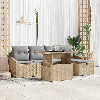 Gartensofa-set mit Kissen mit Speicher 6 pcs Poly-Rattan