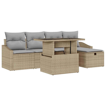 Gartensofa-set mit Kissen mit Speicher 6 pcs Poly-Rattan