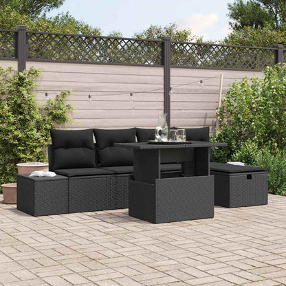 Garten-Sofa-Set mit Kissen 6 pcs Schwarz Poly Rattan