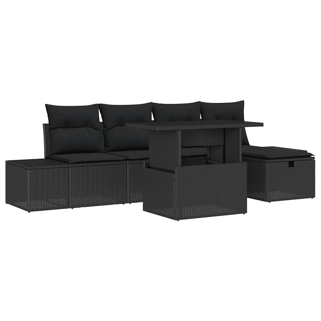 Garten-Sofa-Set mit Kissen 6 pcs Schwarz Poly Rattan