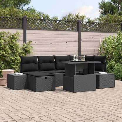 Garten-Sofa-Set mit Kissen 7 pcs Schwarz Poly Rattan