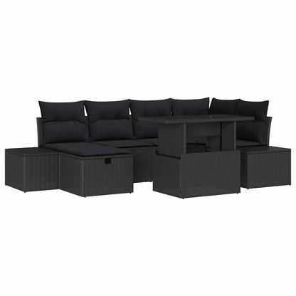 Garten-Sofa-Set mit Kissen 7 pcs Schwarz Poly Rattan