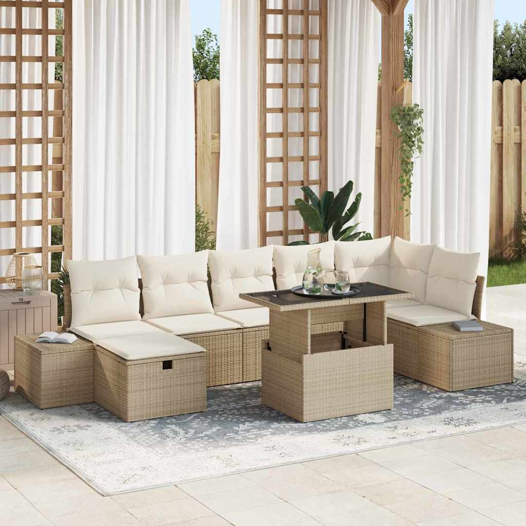 Garten-Sofa-Set mit Kissen mit Speicher 8 pcs Beige Poly Rattan