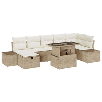 Garten-Sofa-Set mit Kissen mit Speicher 8 pcs Beige Poly Rattan