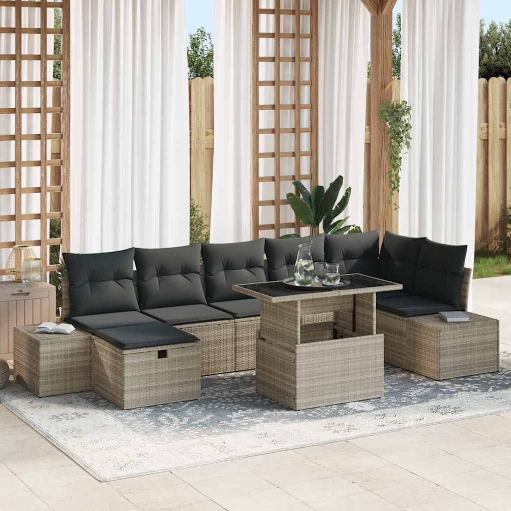 Garten-Sofa-Set mit Kissen 8 pcs Hellgrau Poly Rattan