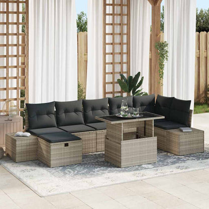 Garten-Sofa-Set mit Kissen 8 pcs Hellgrau Poly Rattan