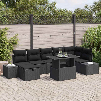 Garten-Sofa-Set mit Kissen 8 pcs Schwarz Poly Rattan