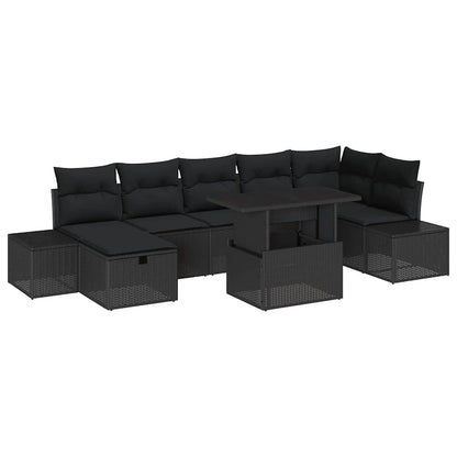 Garten-Sofa-Set mit Kissen 8 pcs Schwarz Poly Rattan