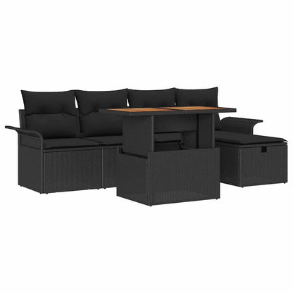 Gartensofa-set mit Kissen 6 pcs Schwarz Poly-Rattan