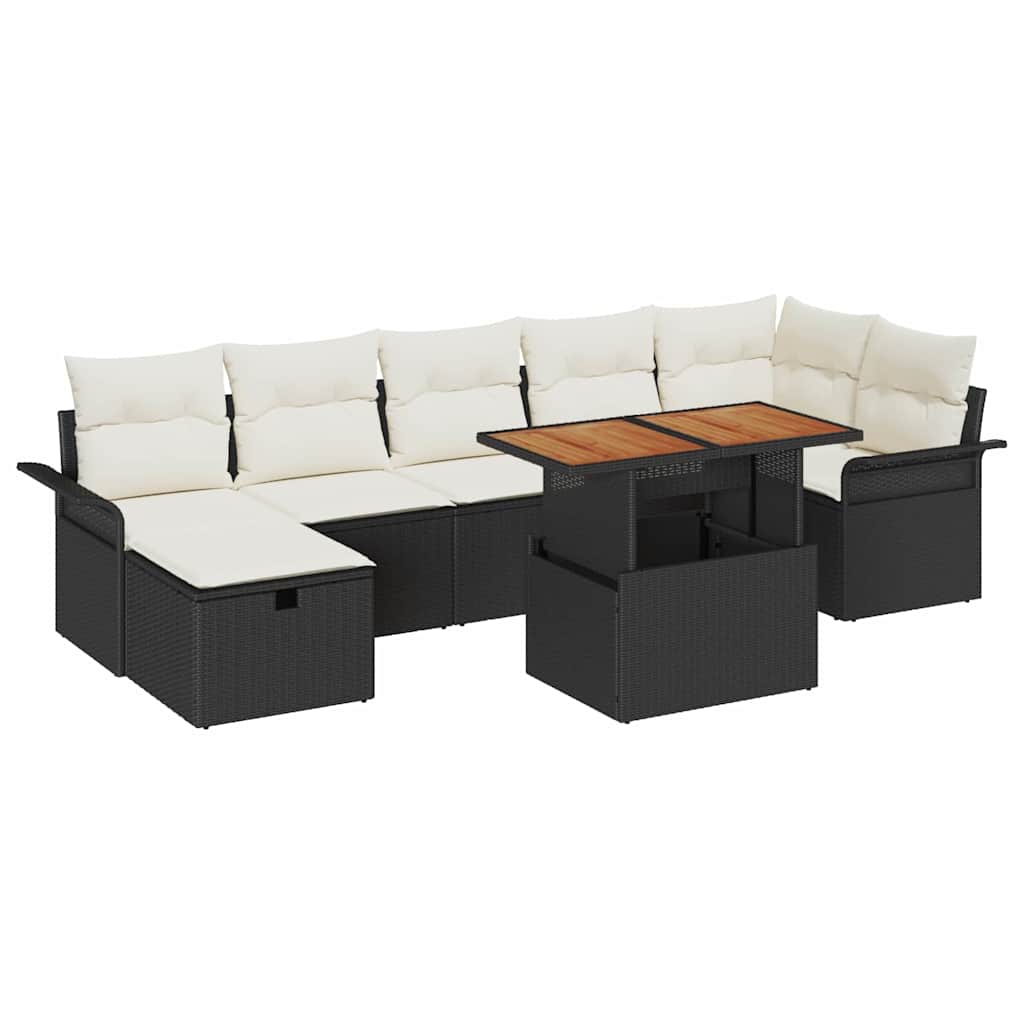Gartensofa-set mit Kissen 8 pcs Schwarz Poly-Rattan