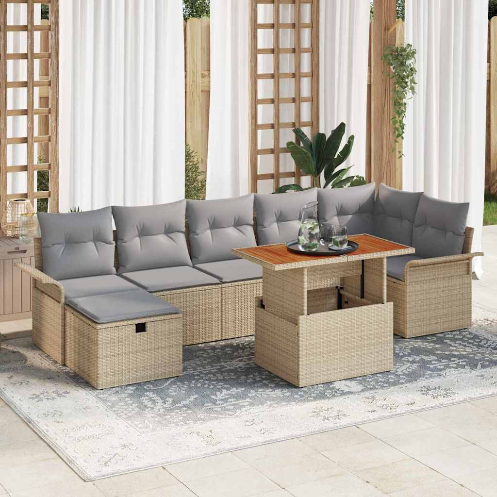 Gartensofa-set mit Kissen mit Speicher 8 pcs Beige Poly-Rattan