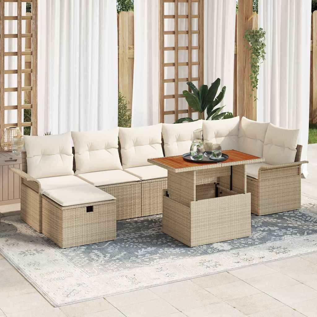 Gartensofa-set mit Kissen mit Speicher 8 pcs Beige Poly-Rattan