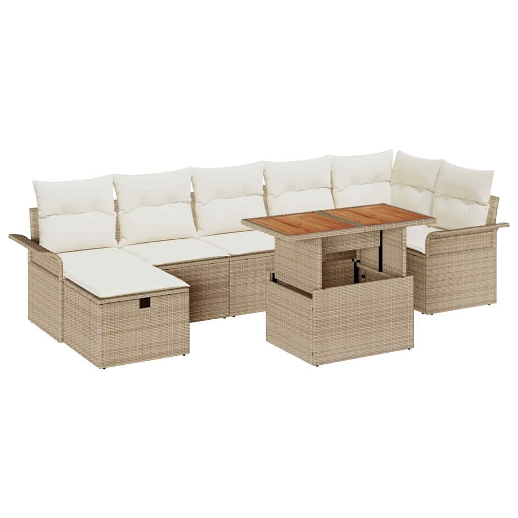 Gartensofa-set mit Kissen mit Speicher 8 pcs Beige Poly-Rattan