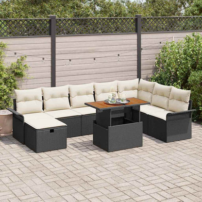 Gartensofa-set mit Kissen 9 pcs Schwarz Poly-Rattan