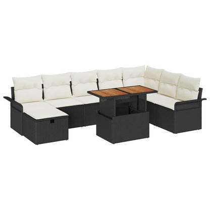 Gartensofa-set mit Kissen 9 pcs Schwarz Poly-Rattan