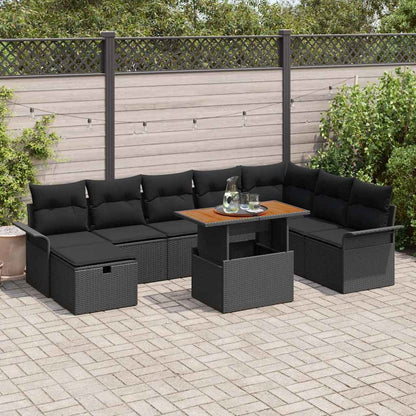 Gartensofa-set mit Kissen 9 pcs Schwarz Poly-Rattan