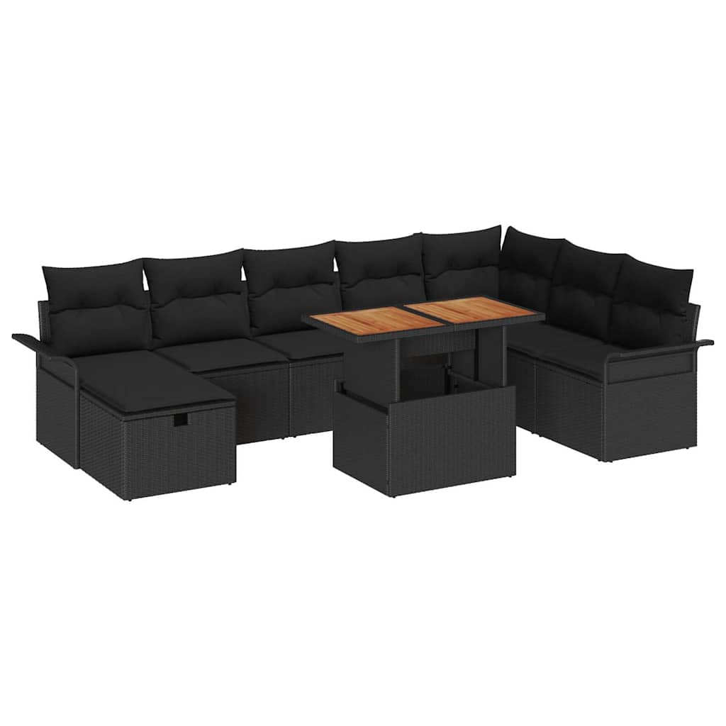 Gartensofa-set mit Kissen 9 pcs Schwarz Poly-Rattan