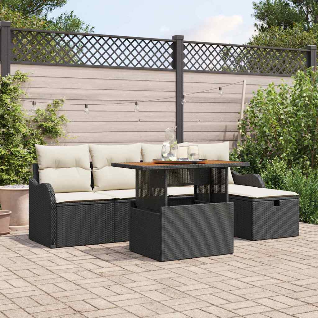 Gartensofa-set mit Kissen 6 pcs Schwarz Poly-Rattan