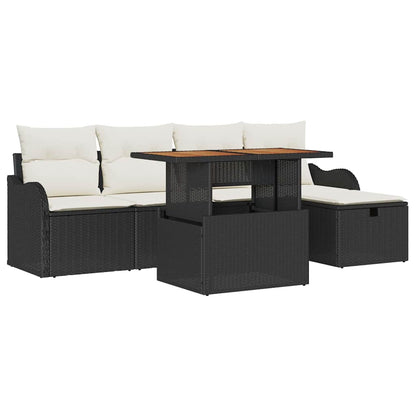 Gartensofa-set mit Kissen 6 pcs Schwarz Poly-Rattan